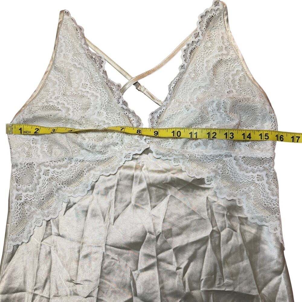 Cream Lace Champagne Satin High Slit Midi Slip dress Size Medium - Picture 3 of 6